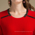 Coutume de tricot de couleur rouge d'hiver d'automne pour les femmes fantaisie long chandail de laine de cachemire avec deux poches